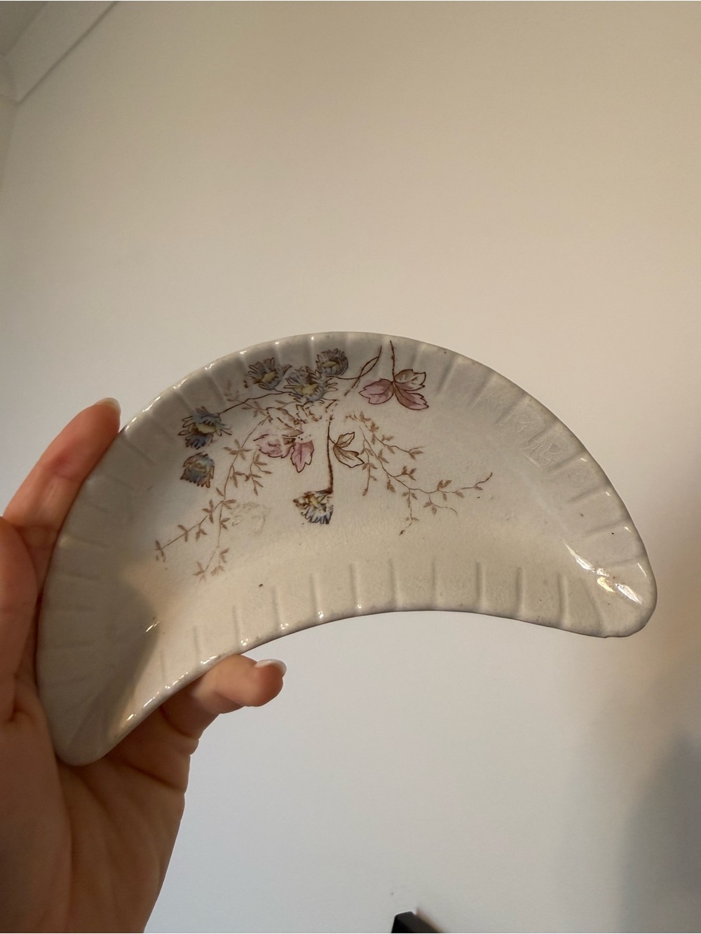 Crescent dish with crazing